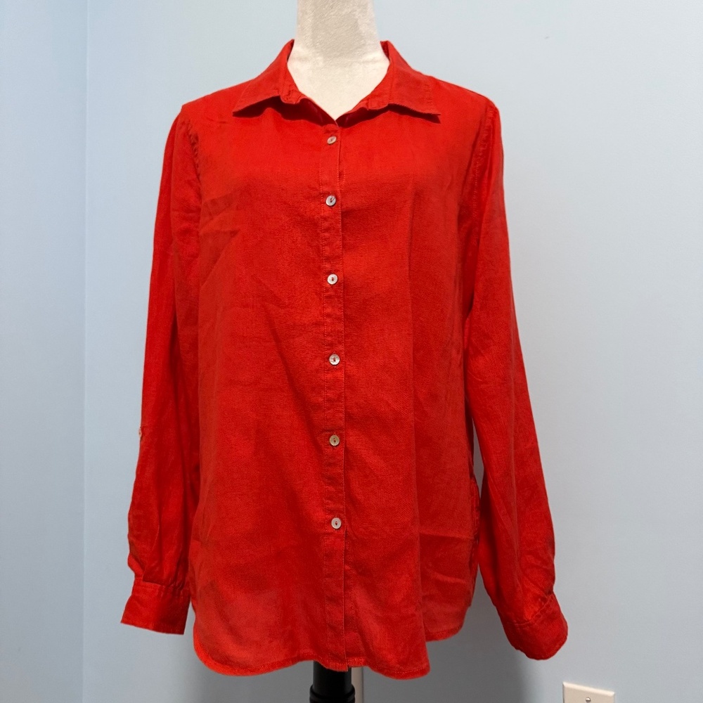 Jones & Co Women’s 100% Linen‎ Red Blouse Size L